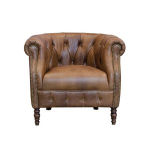 Sillón de Cuero con Estructura de Madera, Acolchado Confortable, Construcción Duradera, Silla Clásica y Elegante para el Hogar o la Oficina, Sala de Estar - Product Image 4