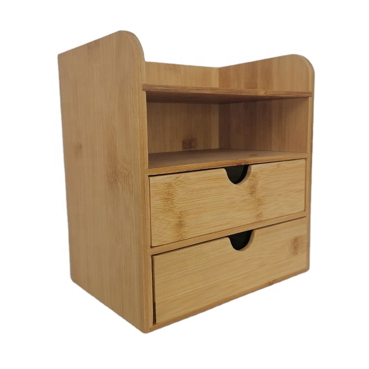 Bamboo office desktop folder organizer storage box bamboo cosmetic box with drawer file and mobile phone holder