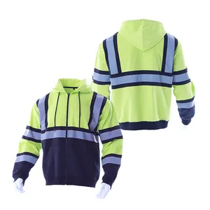 HI VIS SAFETY HOODED SWEAT SHIRT WITH REFLECTIVE TAPE TWO TONE WORK WEAR