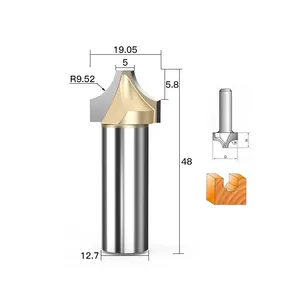 Tideway alat pertukangan kayu 1/2 inci, batang ujung karbida CNC tepi bulat datar di atas mata Router ukiran ujung terbuka