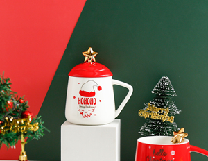Taza Navideña de Porcelana Ecológica de 360 ml con Tapa y Cuchara, Diseño de Santa Claus, Ideal para Regalos Empresariales, Gran Venta - Product Image 5