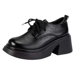 Chaussures à talons épais de style britannique pour femmes, grande taille, bout rond, chaussures décontractées à talons hauts en cuir, nouvelle collection printemps - Product Image 5