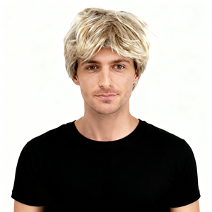 Venta al por mayor de fábrica guapo <span class=keywords><strong>Pelo</strong></span> Rizado pelucas masculinas rubia moda oferta corta cuerpo onda Halloween fiesta pelucas cortas para hombres - Product Image 2