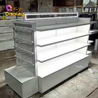 Comptoir de présentation de maquillage LED en acier inoxydable personnalisable XINYI, design robuste et écologique pour la présentation en magasin de cosmétiques