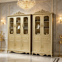 Bibliothèque de luxe européenne en bois massif sculpté à la main, vitrine dorée avec porte en verre, étagère pour livres, mobilier de bureau à domicile, vente en gros