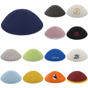 Grosir topi bordir beruang tidur kaippa Judaica Linen topi Mitzvah Yarmulke Kippah Logo kustom untuk hadiah. - Product Image 5