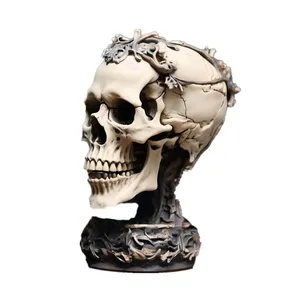 Resin Vines Ornament Antique Ivory Human Adult Skull Head Model Statue