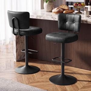 <b>Adjustable</b> <b>Height</b> Swivel Bar <b>Stool</b> with Tufted Backrest PU Leather Bar Chair with Footrest for Kitchen Island Counter Home Bar - Product Image 1