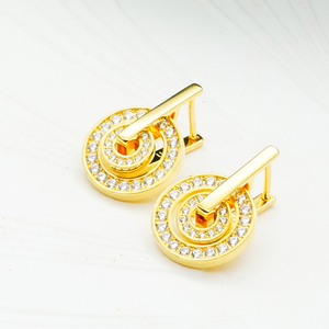 Pendientes de Oro Sólido Radiante de 9K/14K/18K con Círculos Concéntricos y Diamantes Micro-Pavé para Joyería Moderna y Elegante - Product Image 2