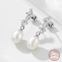 Pendientes de Perlas de Agua Dulce para Mujer, Estilo Vintage Francés, Plata de Ley 925 con Circonitas de Alta Calidad, Chapados en Oro de 18k, Venta al por Mayor