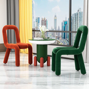 Chaise de salle à manger en flanelle avec dossier de forme spéciale, simple <span class=keywords><strong>et</strong></span> moderne, tabouret de changement de chaussures pour l'entrée du salon, meubles de maison - Product Image 2