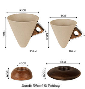 Tasse à café <span class=keywords><strong>Latte</strong></span> <span class=keywords><strong>en</strong></span> céramique triangulaire rétro de style Ins décoration de la maison tasses à café expresso avec base <span class=keywords><strong>en</strong></span> <span class=keywords><strong>bois</strong></span> - Product Image 5
