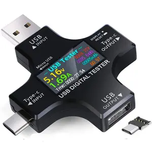 Màn Hình Màu Mới LCD Hiển Thị Kỹ Thuật Số Đồng Hồ Vạn Năng 2 Trong 1 Loại C PD USB Power Máy Đo Điện Áp Hiện Tại