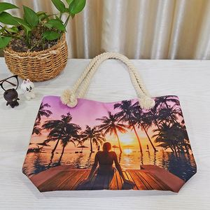 Sac de plage en toile grande capacité, fourre-tout portable, sac à bandoulière, sac de voyage d'été, sac de shopping avec fermeture éclair - Product Image 3