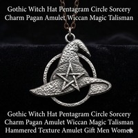 Chapeau de Sorcière Gothique Pentagramme Cercle Charme Sorcellerie Amulette Païenne Wiccan Magie Talisman Texture Martelée Bijou Cadeau pour Femme