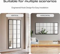 Mirroni Full-Length Window Pane Wall Mirror Black Metal Floor Mirror Farmhouse Style Leaning Windowpane Window Finished Mirror