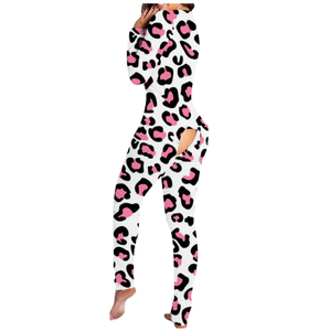 Pantalón largo estampado completo y manga larga vacaciones Navidad ropa <span class=keywords><strong>de</strong></span> dormir Navidad Onesie pijamas con solapa en el trasero para mujer - Product Image 6