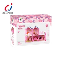 Mainan Rumah Vila Anak-anak Perempuan, Mainan Rumah Rumahan Putri DIY dengan Perabot Rumah Boneka