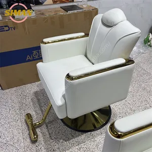 Siman fauteuil de barbier léger de style luxe blanc doré meubles de salon de beauté avec fonction de rotation de levage appui-tête réglable