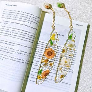Handmade Plastic Feather Bookmark with Real Dried Flowers Aesthetic Clear Floral Book Mark for <b>Teacher</b> Student Graduation <b>Gift</b> - Product Image 3