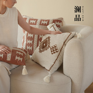 Coussin en coton et lin brodé pour la maison, l'hôtel, coussin de canapé chinois en jacquard, coussin de soutien lombaire pour la chambre à coucher, coussin d'appoint pour le salon - Product Image 1