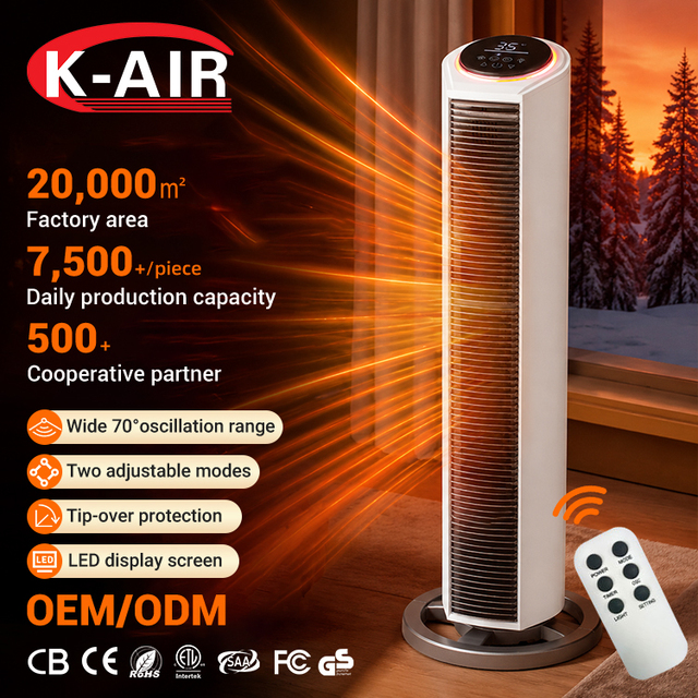 Portable 1100W 2200W PTC Ceramic Electric Tower Fan Heater 15 Hours Timer Remote Control Electric Heater