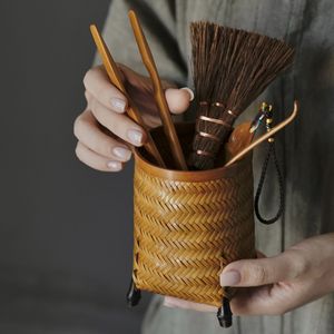 Caddie à thé rond en bambou tissé, fait à la main, pour accessoires de cérémonie du thé - Product Image 3