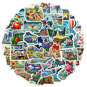 50 Uds. Pegatinas creativas de grafiti de los continentes americanos para botella, decoración de equipaje, mapa de Estados, pegatina de paisaje al aire libre - Product Image 1
