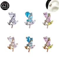 Perhiasan Tindik Telinga Fashion, Anting Hidung Model Bunga Bahan Implant Grade, Perhiasan Wanita Titanium, Anting Labret Emas Solid