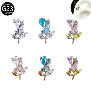 Mode oorsieraden implantaatgraad neusstud bloem oorringen sieraden dames titanium massief gouden labret piercing sieraden - Product Image 5
