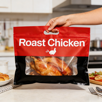 Sacs d'emballage personnalisés Haodong pour poulet rôti à la broche, imprimés, micro-ondables, à fermeture éclair, en plastique, avec poignée, pour plats à emporter