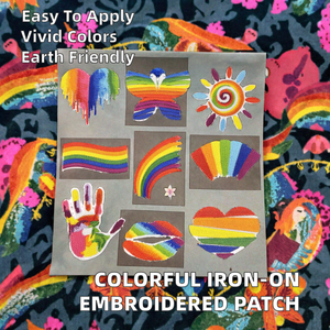 Nouvel empiècement thermocollant en feutre PVC brodé écologique, multicolore arc-en-ciel, motifs Soleil, Papillon, Cœur, Main, Bouche, pour vêtements, chapeaux et sacs - Product Image 2
