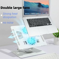 Support métallique pliable portable avec deux grands ventilateurs, support en acier réglable en hauteur, rotation à 360 degrés pour ordinateurs portables de 10 à 15,6 pouces