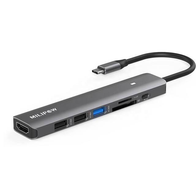 7-in-1 USB 3.0 Dual Docking Station Mobile Phone Laptop and Other Device Type C Hub with Card Reader Function