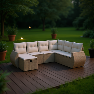 Ensemble de canapés de jardin modulaires modernes en polyrotin beige avec structure en acier, mobilier d'extérieur, ensemble de jardin 6 places - Product Image 2