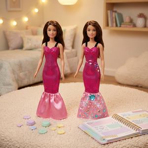 Fashion <b>Doll</b> Dress Set with 5 Sparkling Pink Gowns and Gem Stickers DIY Customization Kit for Girls Ages 8 to 13 Years - Product Image 1