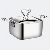 WOXIANG Marmite carrée multi-usages 16 cm en acier inoxydable triple épaisseur, compatible avec toutes les plaques de cuisson, chauffage uniforme