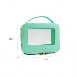 Sac de maquillage personnalisé en cuir PU durable et portable de grande capacité, tendance 2023, avec fermeture éclair, organiseur de voyage, pochette pour pinceaux de maquillage - Product Image 2