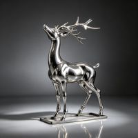 Sculpture de cerf grandeur nature en acier inoxydable 304 poli miroir argenté, art de jardin extérieur, imitation antique