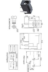 Soquete de Alimentação DC002 de Alta Qualidade YZ <span class=keywords><strong>3.5MM</strong></span>*1.3MM Soquete <span class=keywords><strong>DC</strong></span> de 3 Pinos para Reparo e PCB - Product Image 6
