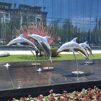 Sculptures de jardin en acier inoxydable, statue de miroir en métal, sculpture de dauphin en acier inoxydable