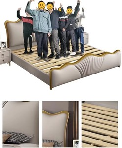 Nuovo design di lusso King Size <span class=keywords><strong>letto</strong></span> moderno in pelle con telaio in acciaio inossidabile <span class=keywords><strong>oro</strong></span> alto <span class=keywords><strong>letto</strong></span> <span class=keywords><strong>matrimoniale</strong></span> testiera in pelle imbottita - Product Image 5