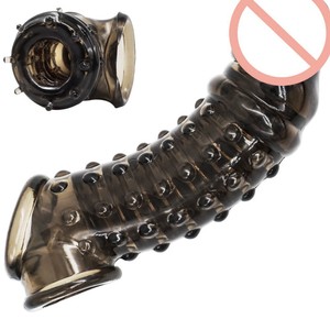 Anneau pénien à picots en caoutchouc souple Wolf Tooth, triple couche, noir, pour retardement de l'éjaculation, jouet pour adulte - Product Image 2