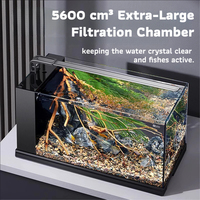 Aquarium en verre ultra-clair sans bordure avec éclairage LED intégré, filtre latéral dissimulé et filtration multi-étapes pour bureau et maison