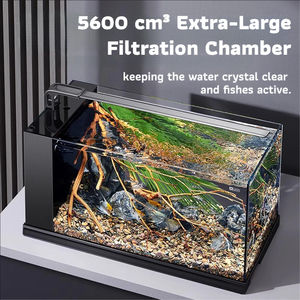 超透明リムレスガラス水槽 <span class=keywords><strong>LED</strong></span>ライト 隠しサイドフィルター 多段階ろ過 デスクトップ水槽 ボックス包装 石付き - Product Image 4