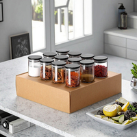 Pot en verre à haute teneur en borosilicate cuisine à domicile 12 pièces ensemble de récipients en verre pour le stockage des aliments et des épices avec couvercle en bambou noir