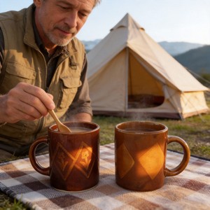 Mug en céramique stoneware marron zèbre de 11 oz, marque Harvit, design sud-ouest, pour le marché africain, usage café, modèle HS-025 - Product Image 5