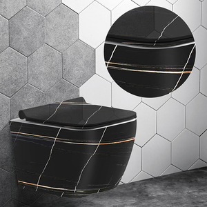 Inodoro de Cerámica de Diseño Moderno y Lujoso, Ahorra Espacio, con Acabado en Mármol Negro, Suspendido en la Pared - Product Image 6