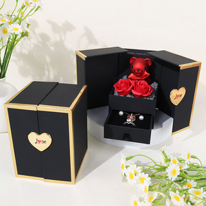 Scatola Rettangolare per Gioielli con Doppia Porta, Motivo Floreale Orsetto Rosa, per Collane e Anelli, Regalo di Natale - Product Image 4