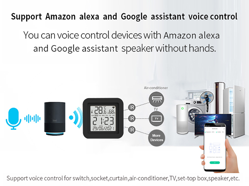 Tuya Smart WiFi Universal IR Remote Temperature Humidity Sensor for Air Conditioner TV AC Works Smart IR Humidity sensor